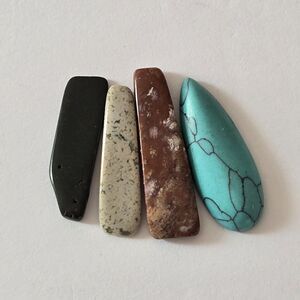 Set of 4 Natural Stone Pendants Charms Beads Faux Turquoise Cabochon Jewelry